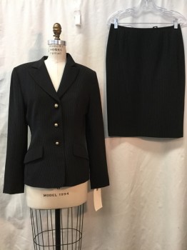 Womens, Suit, Jacket, TAHARI, Black, Beige, Polyester, Rayon, Stripes - Pin, 10, Black, Beige Pinstripes, Peaked Lapel, 3 Buttons,  2 Pockets,