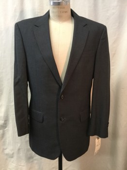 JOS A BANK, Gray, Wool, Solid, Single Breasted, 2 Buttons, Notched Lapel, 3 Pockets,