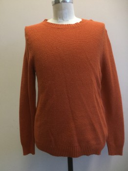 Mens, Pullover Sweater, GANT, Orange, Cotton, Wool,  L, Bumpy Texture Knit, Long Sleeves, Crew Neck