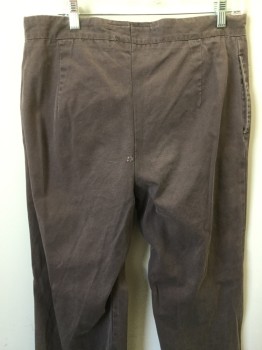 Mens, Historical Fiction Pants, MTO, Brown, Cotton, Solid, 30, 34, Flat Front, Button Fly, 2 Pockets, Suspender Buttons,