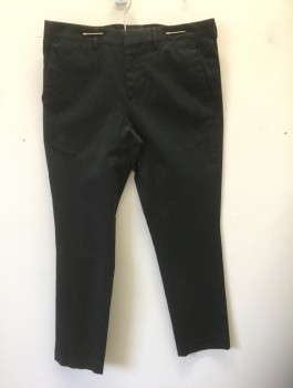 EXPRESS, Black, Cotton, Spandex, Solid, Flat Front, Zip Fly, 5 Pockets Including 1 Watch Pocket, Slim Straight Leg