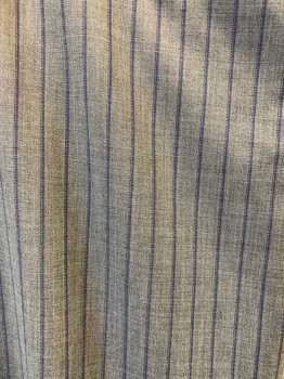 N/L, Heather Gray, Navy Blue, Wool, Polyester, Stripes - Vertical , Flat Front, 4 Pockets,
