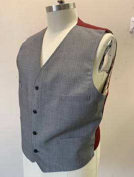 SIAM COSTUMES , Gray, Lavender Purple, Wool, Stripes - Pin, Single Breasted, 4 Buttons, 4 Welt Pockets, V-neck, Maroon Solid Back with Attached Belt, Made To Order