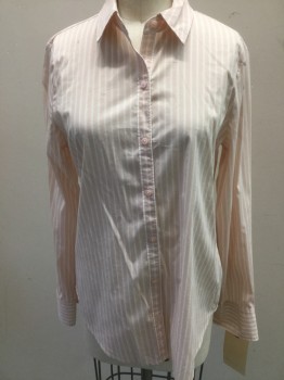 WORTHINGTON , Peachy Pink, White, Cotton, Stripes, Button Front, Collar Attached, Long Sleeves,