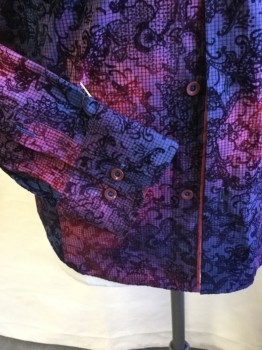 Mens, Casual Shirt, MIZUMI COLLEZIONI, Blue, Purple, Pink, Cotton, Check , Paisley/Swirls, XL, Collar Attached, Button Front, Long Sleeves,