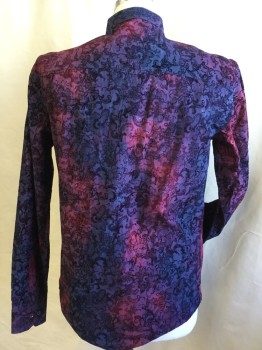Mens, Casual Shirt, MIZUMI COLLEZIONI, Blue, Purple, Pink, Cotton, Check , Paisley/Swirls, XL, Collar Attached, Button Front, Long Sleeves,