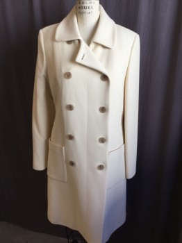 J. CREW, Beige, Wool, Acetate, Solid, Shinny Beige Lining, 3/4 Length, Collar Attached, Double Breasted, 2 Patch Pockets, Long Sleeves, Short Belt with 2 Buttons Back
