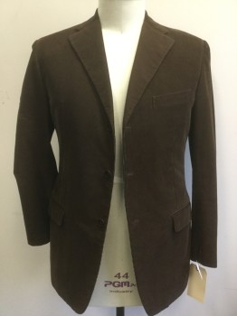 CANTARELLI, Brown, Cotton, Cashmere, Solid, 3 Buttons,  3 Pockets, Corduroy, Notched Lapel,