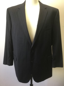 JOS.A.BANKS, Black, Gray, Wool, Stripes - Pin, Black with Gray Pinstripes, Single Breasted, Notched Lapel, 2 Buttons, 3 Pockets