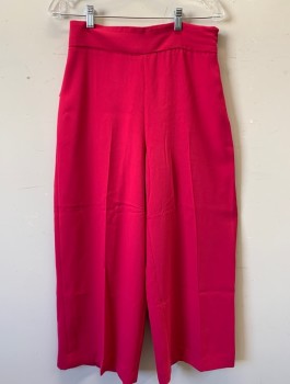 ZARA, Fuchsia Pink, Polyester, Viscose, Solid, Slacks - Crepe, High Waisted, Wide Leg, 2" Wide Waistband, Invisible Zipper at Side
