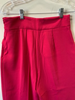 ZARA, Fuchsia Pink, Polyester, Viscose, Solid, Slacks - Crepe, High Waisted, Wide Leg, 2" Wide Waistband, Invisible Zipper at Side