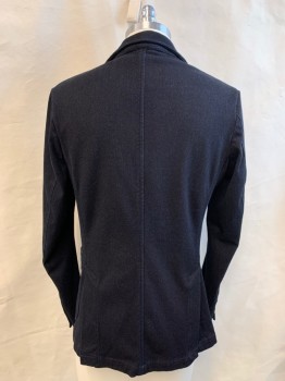 G STAR RAW, Dk Blue, Denim Blue, Cotton, Elastane, Solid, Herringbone, Single Breasted, Collar Attached, Notched Lapel, 3 Pockets, 2 Buttons