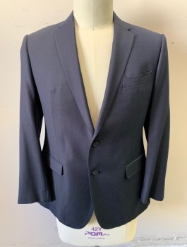 EMPORIO ARMANI, Navy Blue, Blue, Wool, Dots, Single Breasted, Notched Lapel with Hand Picked Stitching, 2 Buttons, 3 Pockets