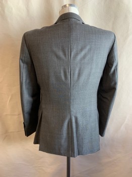 SUIT SUPPLY, Gray, Wool, Solid, Heathered, SUIT JACKET, Single Breasted, 2 Buttons, Notched Lapel, 3 Pockets, 4 Button Cuffs, 2 Back Vents