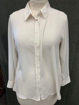 Womens, Blouse, BANANA REPUBLIC, Off White, Polyester, Solid, L, Collar Attached, Button Front, Long Sleeves