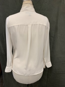 Womens, Blouse, BANANA REPUBLIC, Off White, Polyester, Solid, L, Collar Attached, Button Front, Long Sleeves