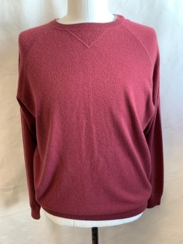 PATAGONIA, Brick Red, Cashmere, Solid, Crew Neck, Heather Gray Neck and Cuff Trim, Ribbed Knit Neck/Waistband/Cuff, Raglan Long Sleeves
