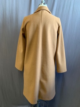 ZARA, Brown, Polyester, Solid, Single Breasted, No Buttons, Collar Attached, Notched Lapel, Long Sleeves, 2 Pockets