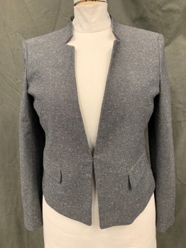 Womens, Blazer, ANN TAYLOR, Navy Blue, White, Cotton, Polyester, 2 Color Weave, Speckled, 14, Open Front, 1 Hook & Eye, Notched Collar, 2 Flap Pockets