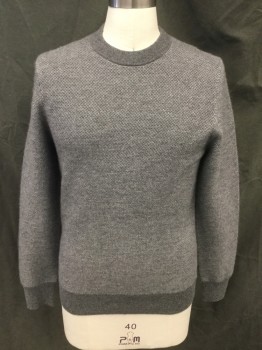 Mens, Pullover Sweater, THEORY, Warm Gray, Cashmere, Heathered, M, Diamond Knit Pattern, Ribbed Knit Crew Neck, Long Sleeves, Ribbed Knit Cuff/Waistband