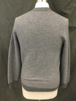Mens, Pullover Sweater, THEORY, Warm Gray, Cashmere, Heathered, M, Diamond Knit Pattern, Ribbed Knit Crew Neck, Long Sleeves, Ribbed Knit Cuff/Waistband