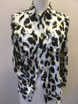 MISGUIDED, Cream, Black, Dusty Brown, Neon Yellow, Polyester, Abstract , Collar Attached, Hidden Button Front, 2 Pockets, Long Sleeves, Curved Hem