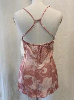 DIESEL, Dusty Rose Pink, Lt Pink, Viscose, Abstract , V Bust, Spaghetti Strap Racer Back, Princess Seam Piping,