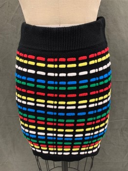 Womens, Dress, Piece 2, ENDLESS ROSE, Black, Red, Yellow, White, Blue, Wool, Cotton, Stripes, Dots, S, Multicolor Raised Knit Dotted Stripes, Ribbed Knit Wide Waistband/Hem