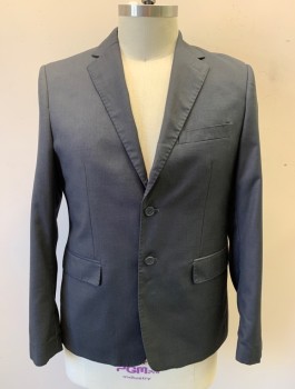 DOPPELGANGER, Dk Gray, Polyester, Viscose, Solid, Single Breasted, Notched Lapel, 2 Buttons, 3 Pockets, Hand Picked Stitching Accents