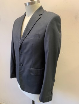 DOPPELGANGER, Dk Gray, Polyester, Viscose, Solid, Single Breasted, Notched Lapel, 2 Buttons, 3 Pockets, Hand Picked Stitching Accents