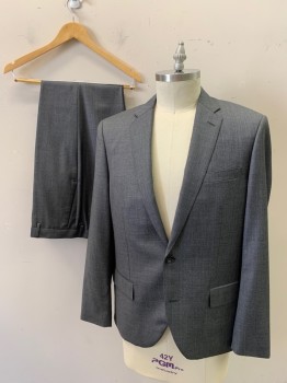 J CREW, Gray, Wool, Solid, Single Breasted, Button Front, 2 Buttons, Pick Stitched Detail