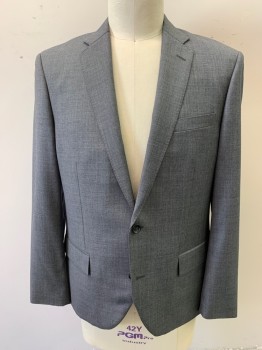 J CREW, Gray, Wool, Solid, Single Breasted, Button Front, 2 Buttons, Pick Stitched Detail