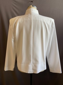Mens,  Waiter Jacket, NEIL ALLYN, White, Poly/Cotton, Solid, XS, Black/Gold Faux Button Front, Zipper Under Placket, Mandarin Collar, Long Sleeves, Shoulder Pads