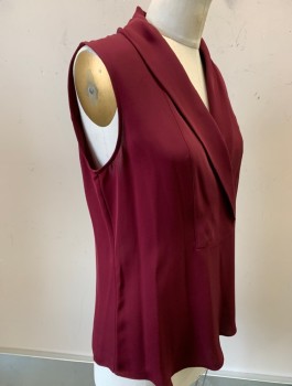 Womens, Blouse, THEORY, Red Burgundy, Silk, Solid, S, Chiffon, Sleeveless, Shawl V-Neck, Pullover