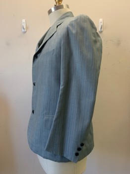 SIAM COSTUMES, Blue-Gray, Beige, Red, Wool, Stripes - Pin, 3 Buttons, Single Breasted, Notched Lapel, 3 Pockets
