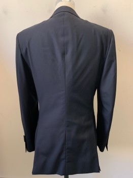 Mens, Suit, Jacket, SUIT SUPPLY, Midnight Blue, Black, Wool, Solid, 42L, Single Button, Peaked Lapel, 3 Pockets,