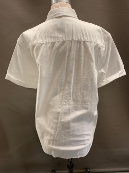 Mens, Casual Shirt, URBAN OUTFITTERS, White, Cotton, Solid, S, C.A., S/S, 1 Pckt, Cuffed