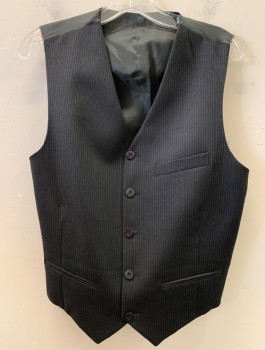 Mens, Suit, Vest, J. LINDBERG, Black, White, Wool, Stripes - Pin, 38, 5 button, 3 Pocket