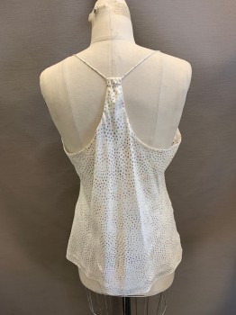 Womens, Top, THEORY, Cream, Multi-color, Silk, Squares, M, V-N, Racer Back, Yellow, Mauve, Green, And Blue Squares