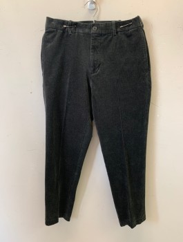 UNIQLO, Charcoal Gray, Cotton, Spandex, Solid, Corduroy, Slim Leg, Flat Front, Zip Fly, Elastic Inner Waistband, Belt Loops