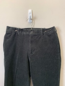 UNIQLO, Charcoal Gray, Cotton, Spandex, Solid, Corduroy, Slim Leg, Flat Front, Zip Fly, Elastic Inner Waistband, Belt Loops