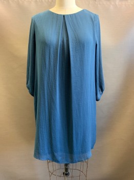 H&M, Cerulean Blue, Polyester, Solid, L/S, Round Neck, Loose Fit, Back Zipper,