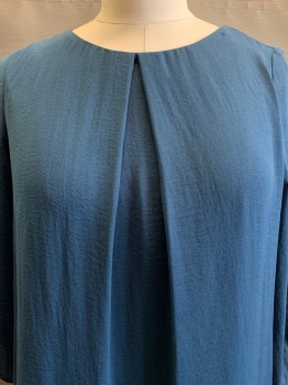 H&M, Cerulean Blue, Polyester, Solid, L/S, Round Neck, Loose Fit, Back Zipper,