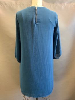 H&M, Cerulean Blue, Polyester, Solid, L/S, Round Neck, Loose Fit, Back Zipper,