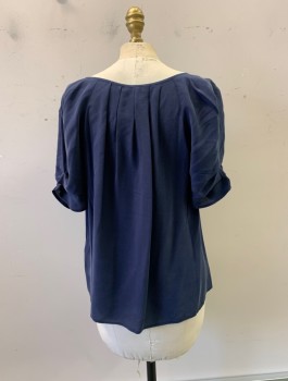 Womens, Blouse, JOIE, Navy Blue, Silk, Solid, S, Round Neck, Tie at Bust, S/S, Button Front,