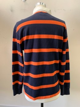 J. Crew, Navy Blue, Orange, White, Cotton, Stripes - Horizontal , L/S, Collar Attached, 3 Buttons
