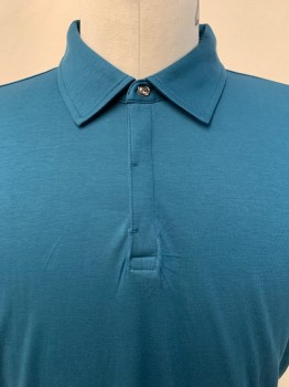 JOSEPH ABBOUND, Teal Blue, Cotton, Solid, S/S, Collar Attached, 3 Buttons