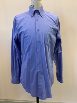 NORDSTROM, Periwinkle Blue, Polyester, Cotton, L/S, B.F., Bttn Down C.A., 1 Pckt, Back Pleats