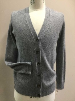 Mens, Cardigan Sweater, J CREW, Lt Blue, Blue, White, Navy Blue, Wool, Speckled, Heathered, M, V-neck, Long Sleeves, 6 Buttons,