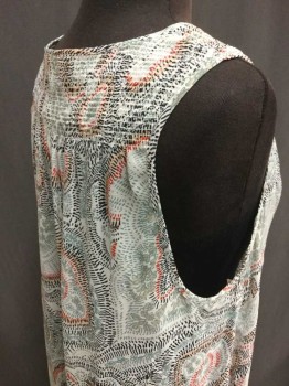 Womens, Top, JOIE, Off White, Red, Black, Peach Orange, Sage Green, Silk, Abstract , M, Silk Abstract Sleeveless V-neck, Top, Pull Over, See Photo Attached,